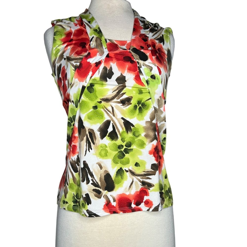 Libra Women's Blouse Multi Colors Green Red White Sleeveless Stretch Collar Size